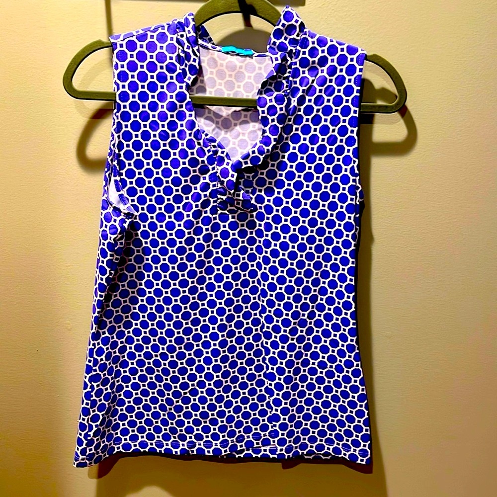 J. McLaughlin houndstooth print M. Durham ruffle neckline sleeveless top